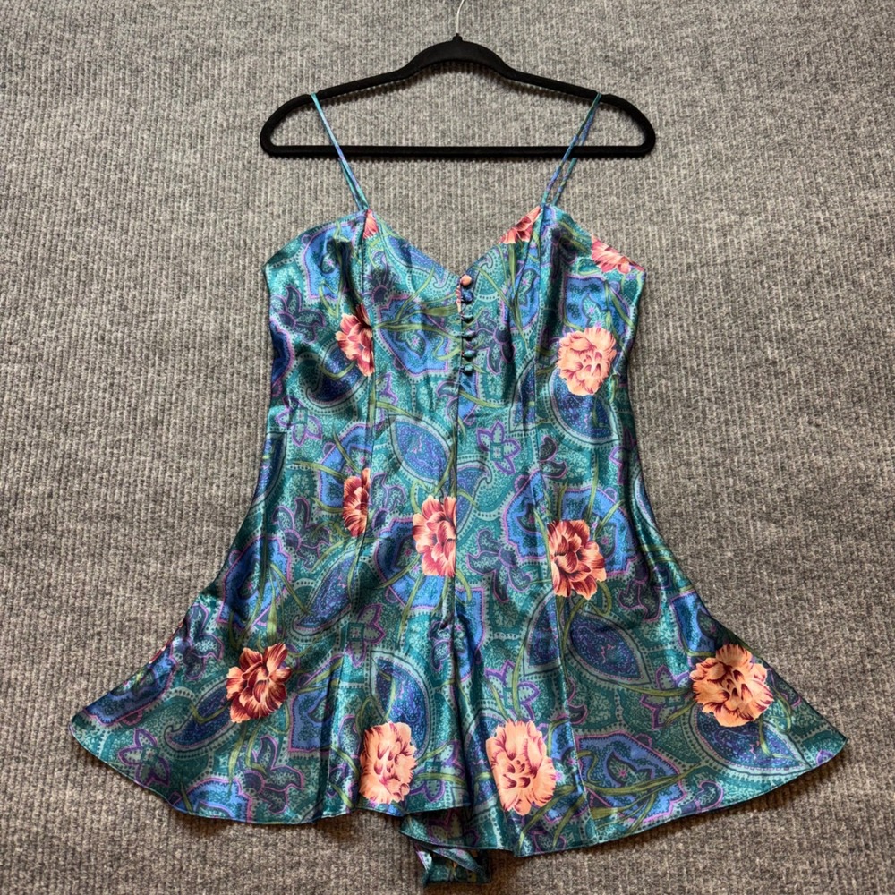 Vintage Cacique Satin Teddy Romper M Y2K Coquette Lingerie Slip Dress Style